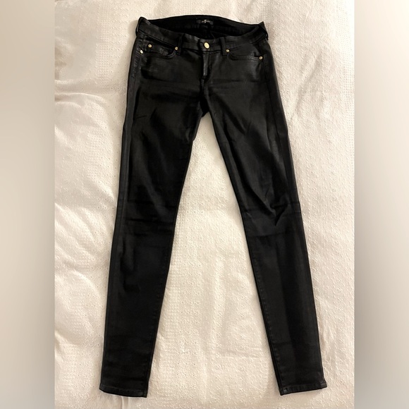 7 For All Mankind - Skinny in coated black jeans with gold buttons. Size 29 - Picture 3 of 6